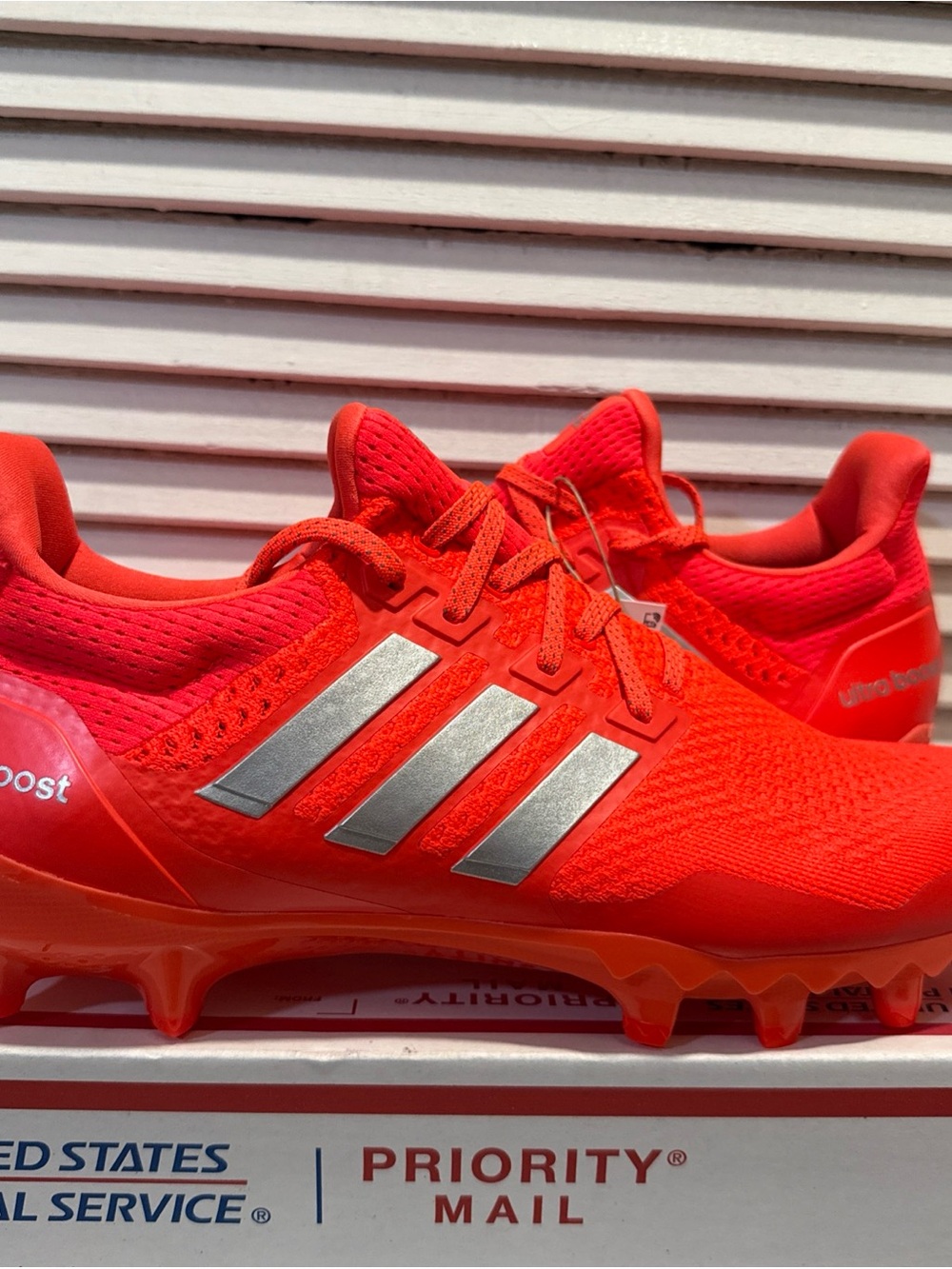 New Adidas Ultraboost Primeknit Football Cleats Red Silver Men’s Size 13 JP7411